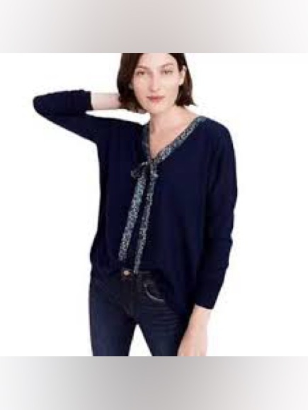 J. Crew Navy Knit Top with Floral Tie Accent 1006